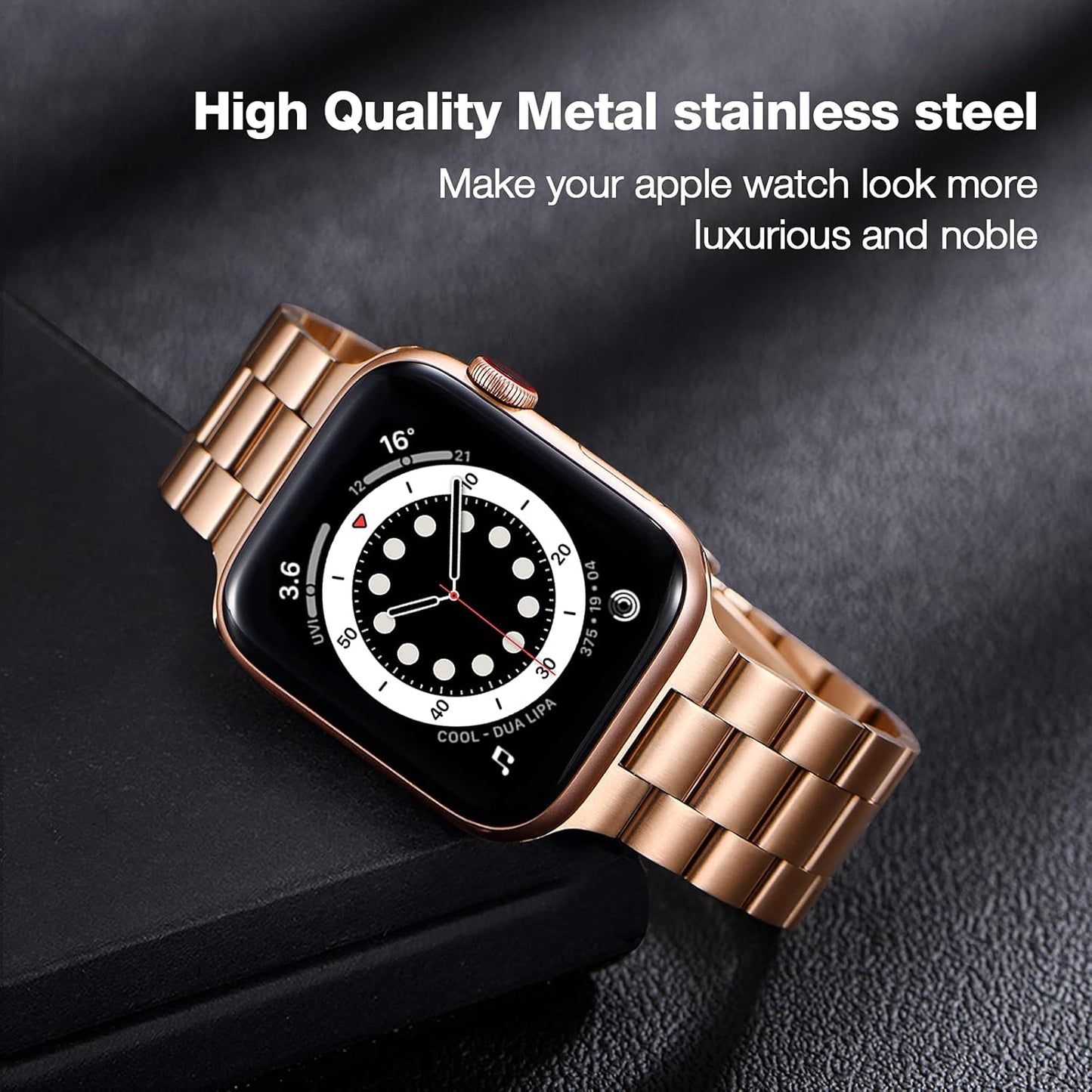 Stainless Steel Metal Band,Compatible with Apple Watch Band 40Mm 38Mm 41Mm,Business Replacement Strap for Men Women,Iwatch SE & Series 7/6/5/4/3/2/1 (Rose Gold-3 Beads)