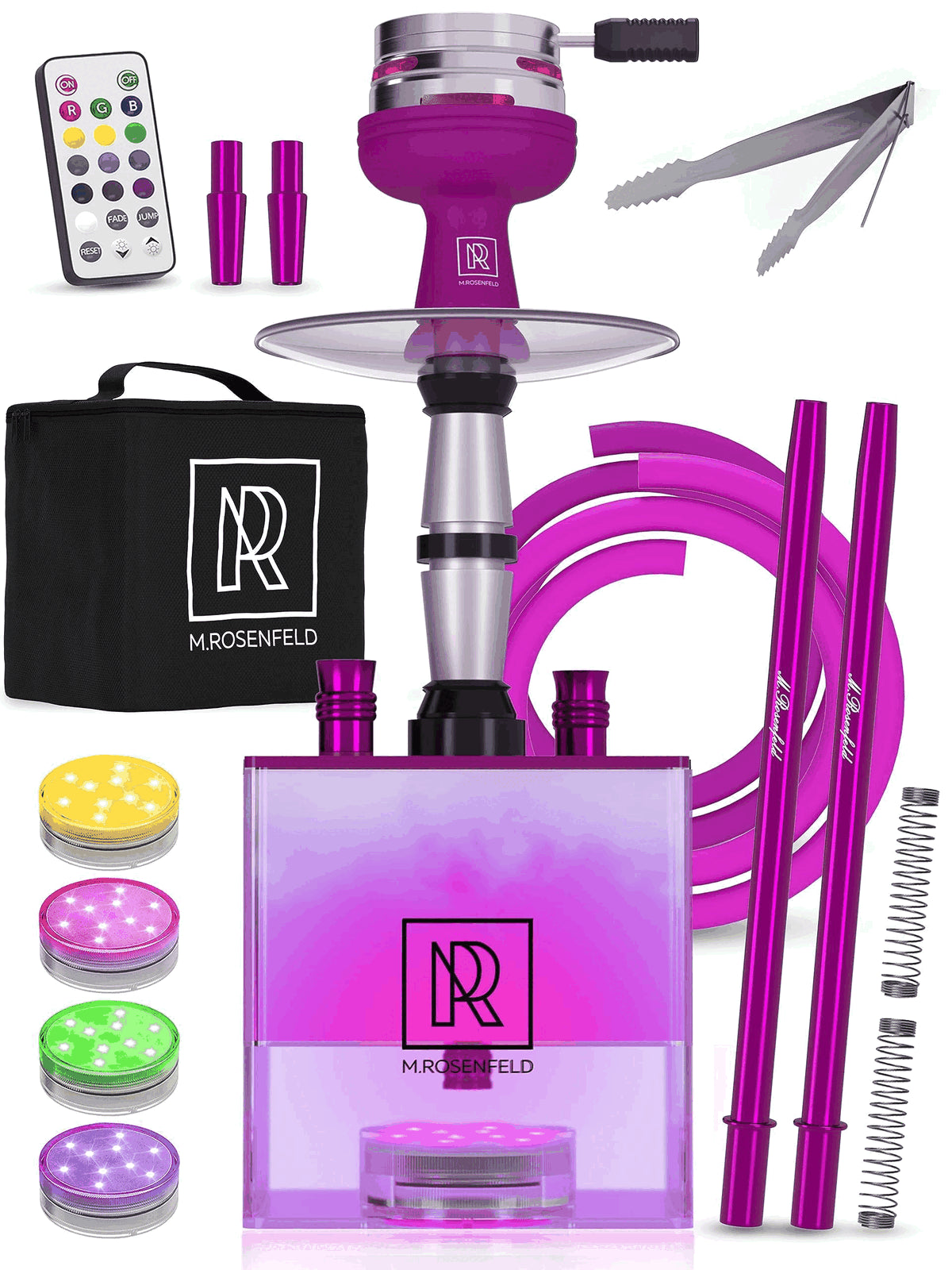 Purple Hookah 2 Hose Hookah Set YADO Square Hookah to Go with Charcoal Holder