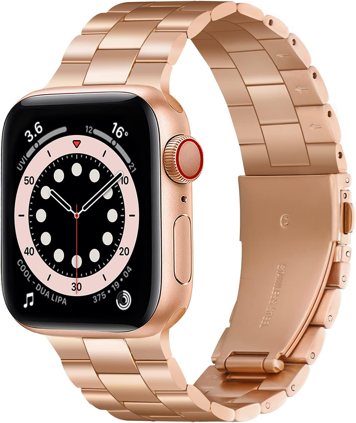 Stainless Steel Metal Band,Compatible with Apple Watch Band 40Mm 38Mm 41Mm,Business Replacement Strap for Men Women,Iwatch SE & Series 7/6/5/4/3/2/1 (Rose Gold-3 Beads)