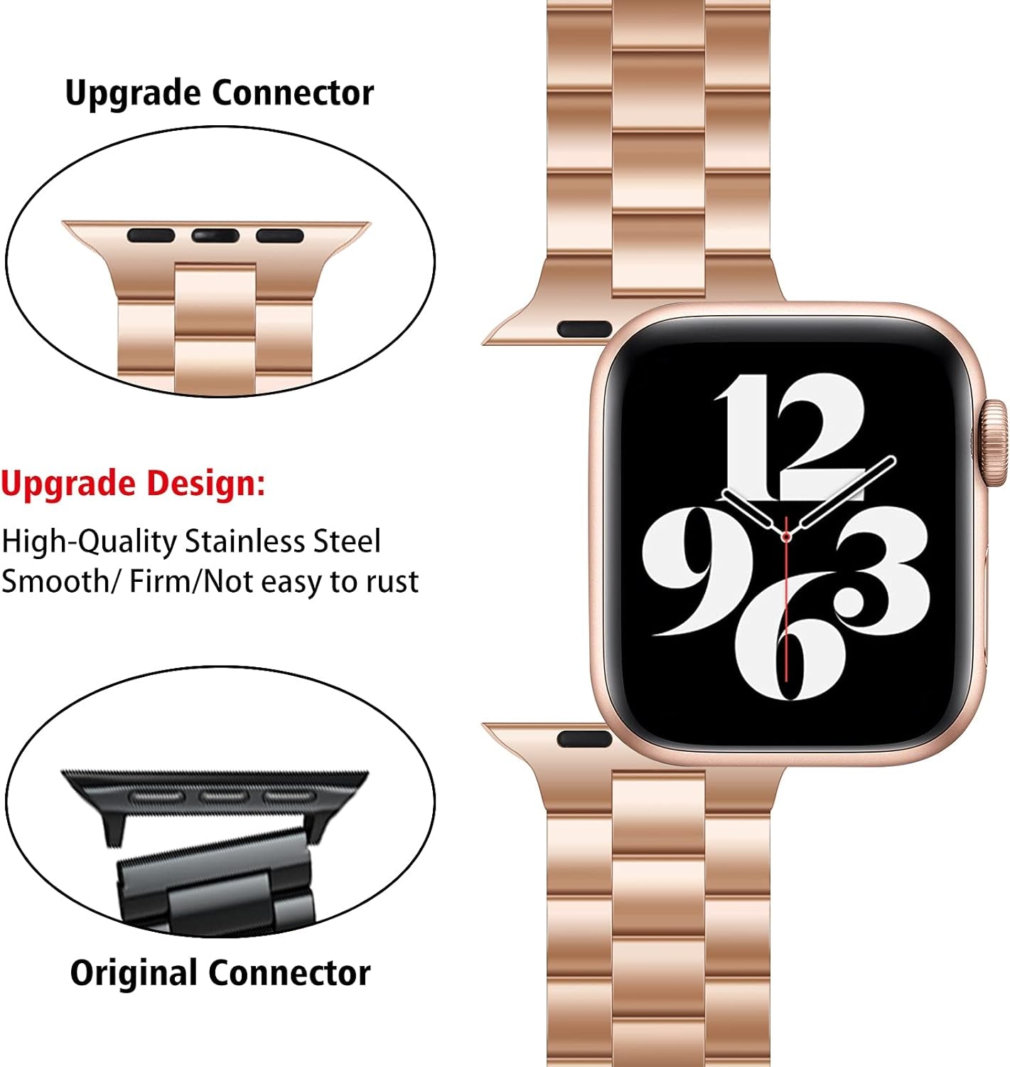 Stainless Steel Metal Band,Compatible with Apple Watch Band 40Mm 38Mm 41Mm,Business Replacement Strap for Men Women,Iwatch SE & Series 7/6/5/4/3/2/1 (Rose Gold-3 Beads)